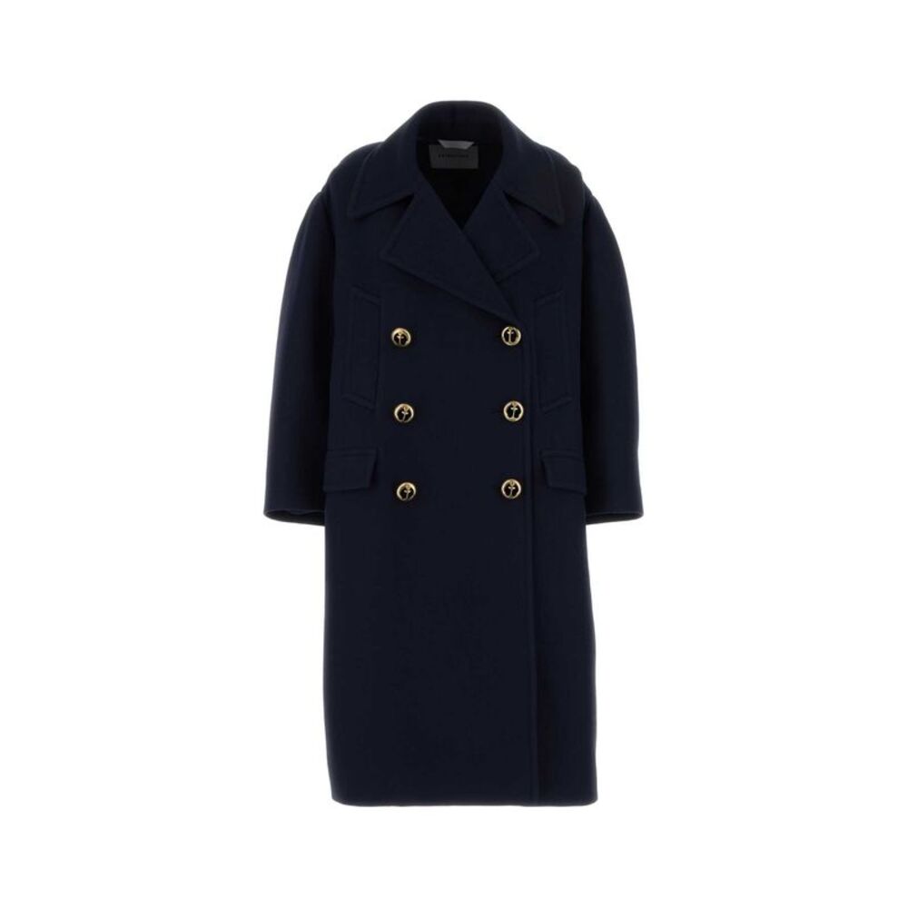 Balenciaga Women Dark Blue Wool Coat